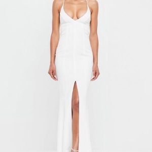 Peace + love white slip fishtail maxi dress